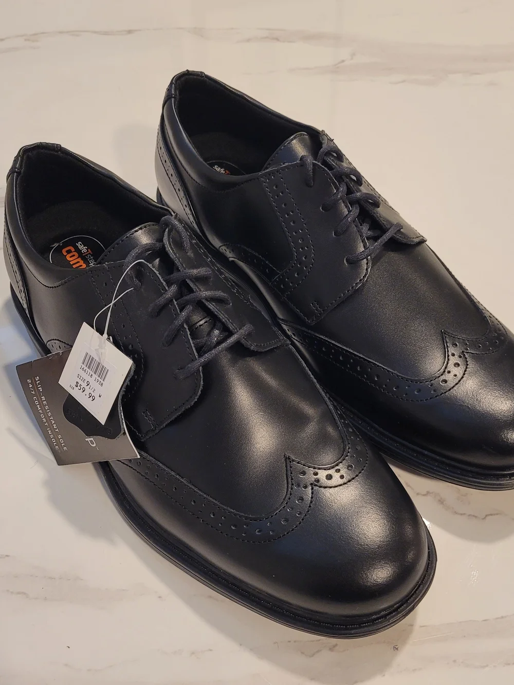 Men's Black Wingtip Slip Resistant Shoes